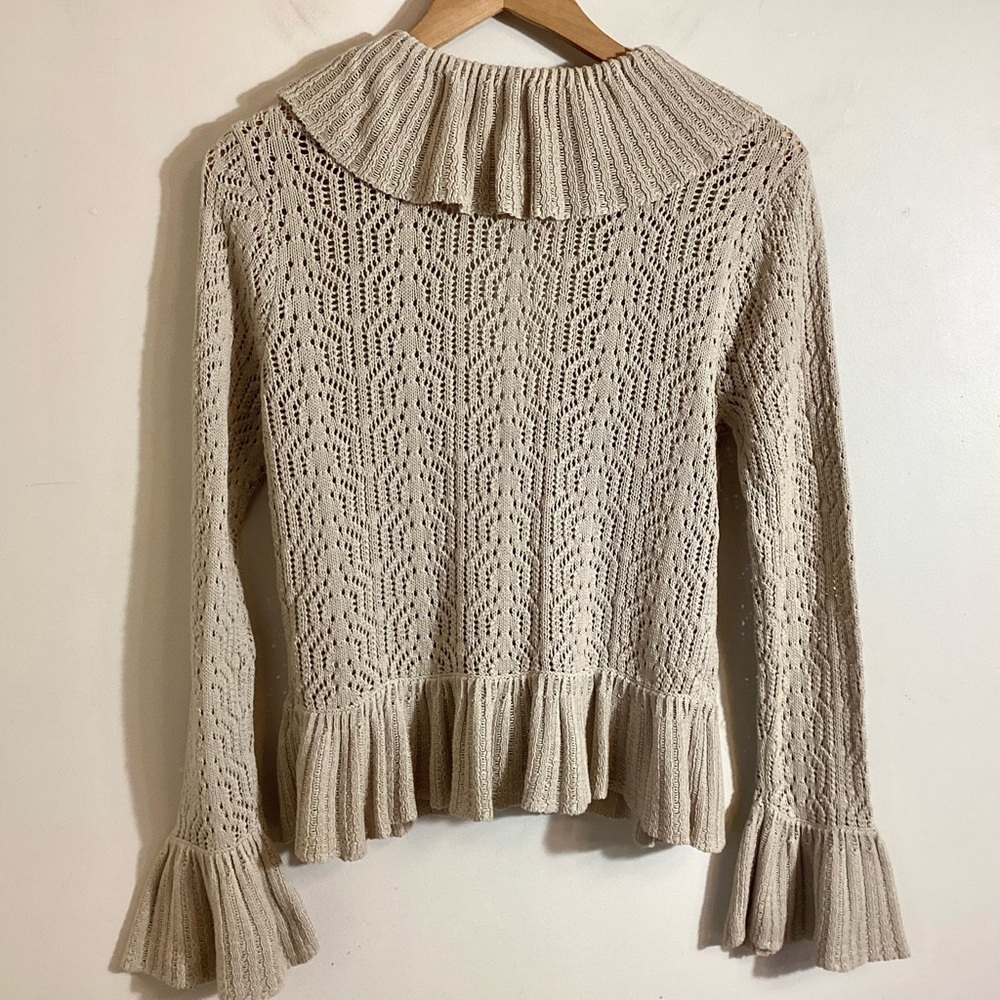 Y2K Vtg Open Knit Ruffle Fairy Cardigan Sz M - Picture 5 of 13